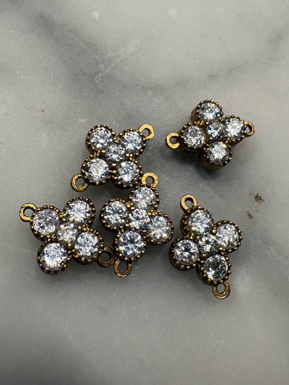 Artisan Gold Accent Charm Pendants Crystal Clover Flowers Made in Turkey
